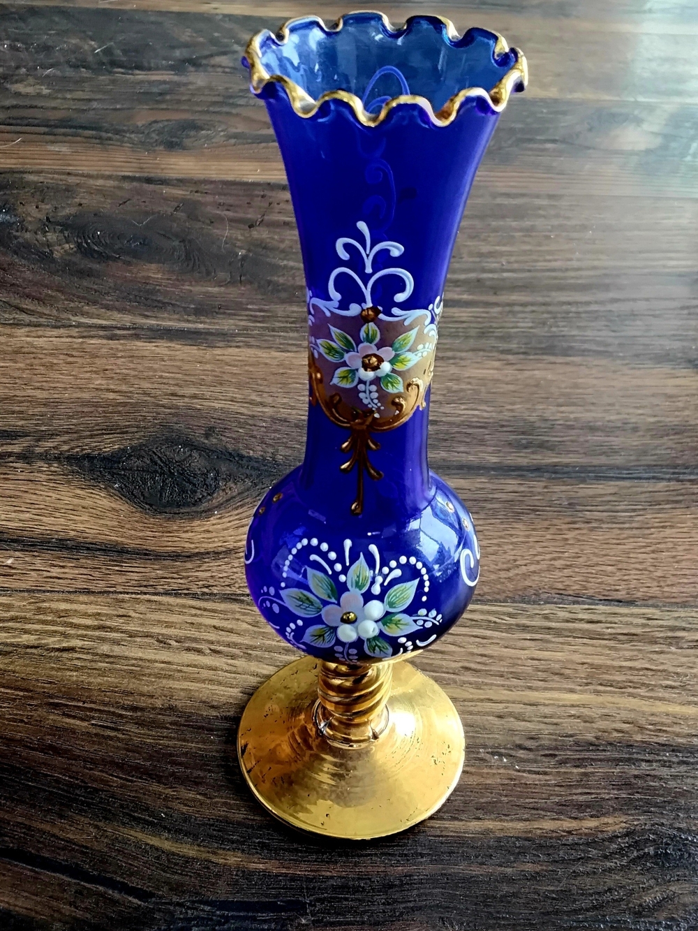 Bohemian Czech Art Glass Cobalt Blue Vase